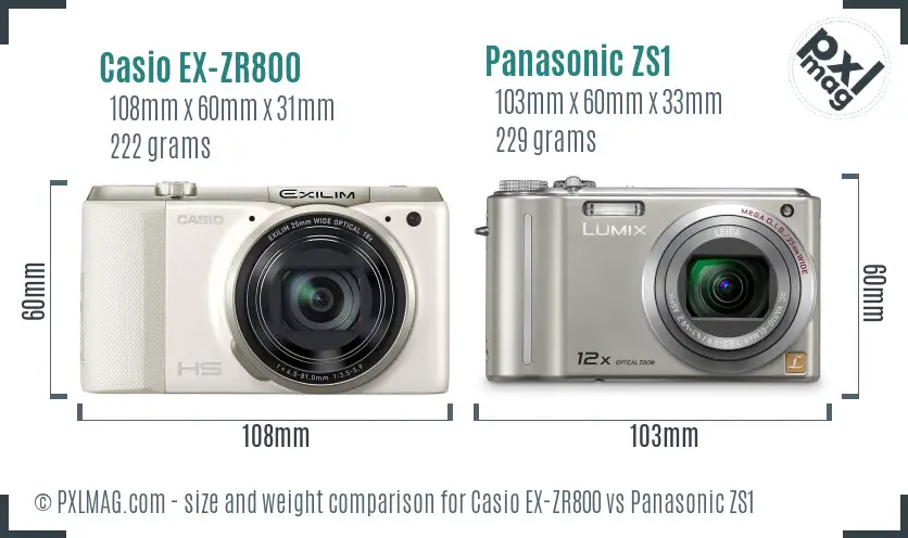 Casio EX-ZR800 vs Panasonic ZS1 size comparison Casio EX-ZR800 vs Panasonic ZS1 size comparison