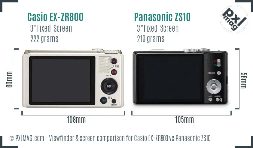 Casio EX-ZR800 vs Panasonic ZS10 Screen and Viewfinder comparison