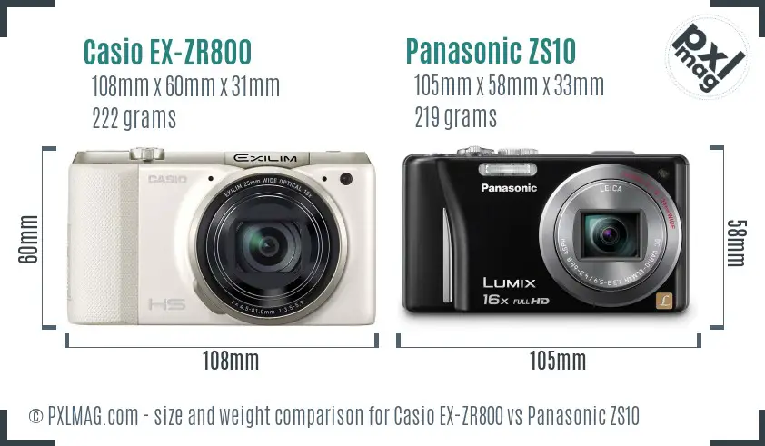 Casio EX-ZR800 vs Panasonic ZS10 size comparison