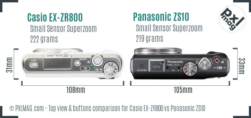 Casio EX-ZR800 vs Panasonic ZS10 top view buttons comparison