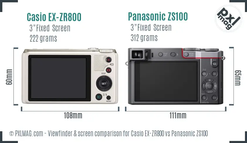 Casio EX-ZR800 vs Panasonic ZS100 Screen and Viewfinder comparison