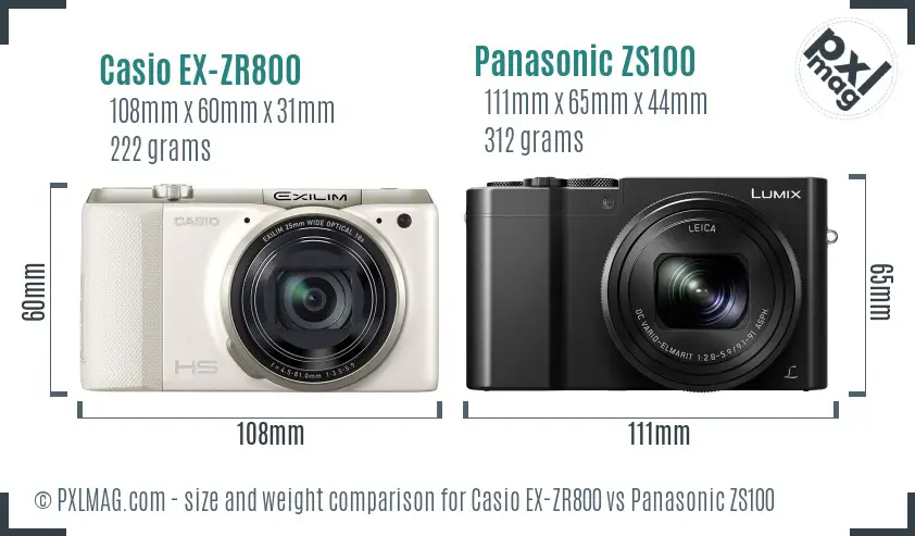 Casio EX-ZR800 vs Panasonic ZS100 size comparison