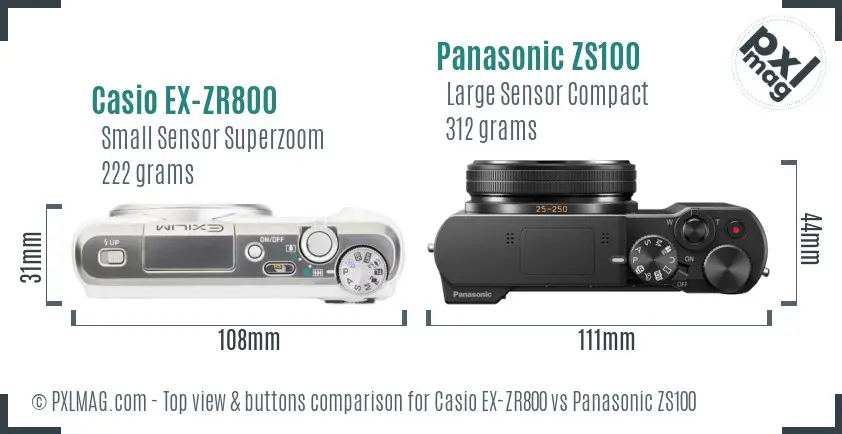 Casio EX-ZR800 vs Panasonic ZS100 top view buttons comparison