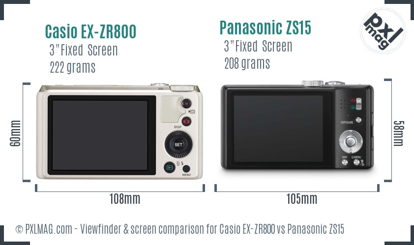 Casio EX-ZR800 vs Panasonic ZS15 Screen and Viewfinder comparison