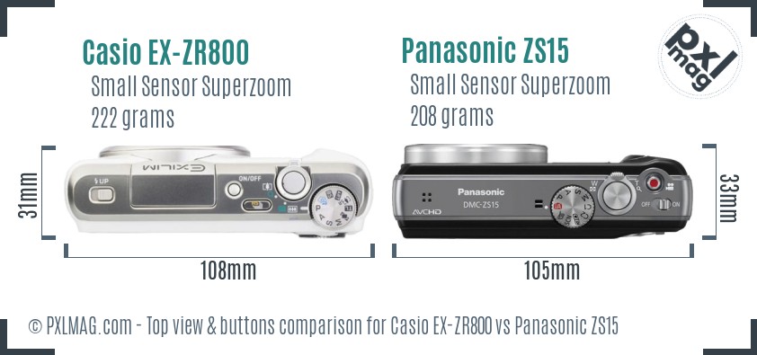 Casio EX-ZR800 vs Panasonic ZS15 top view buttons comparison