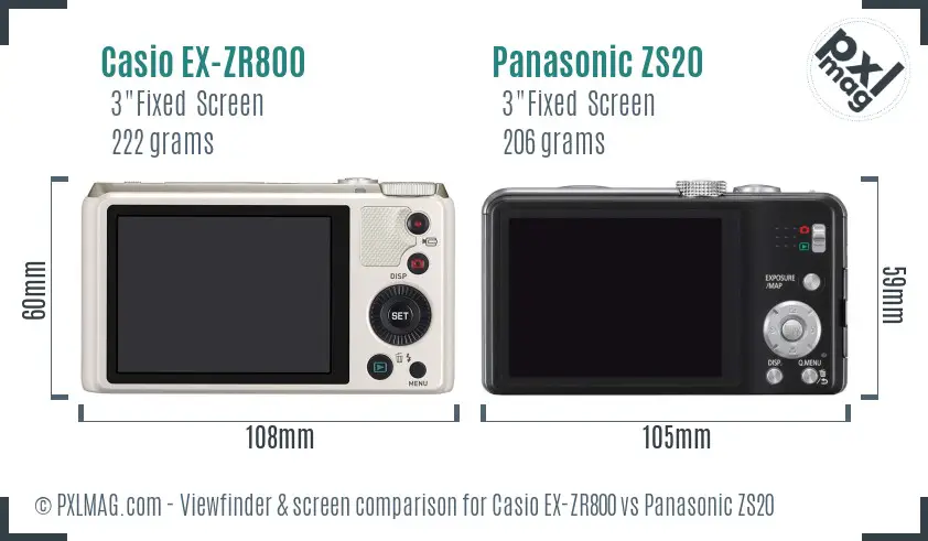 Casio EX-ZR800 vs Panasonic ZS20 Screen and Viewfinder comparison