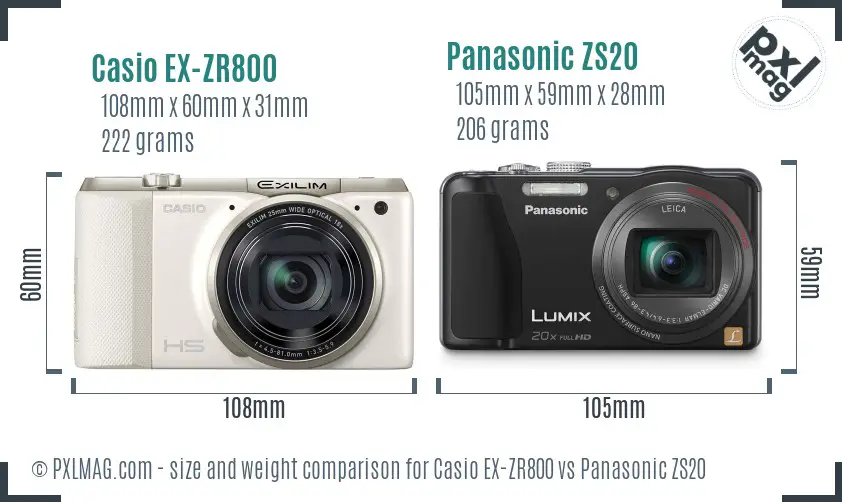 Casio EX-ZR800 vs Panasonic ZS20 size comparison