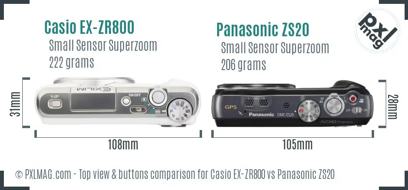 Casio EX-ZR800 vs Panasonic ZS20 top view buttons comparison