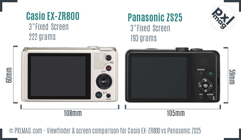 Casio EX-ZR800 vs Panasonic ZS25 Screen and Viewfinder comparison