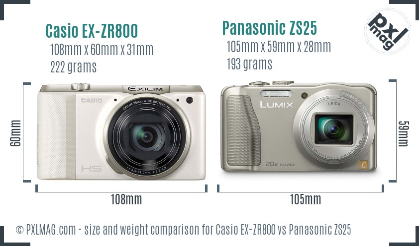 Casio EX-ZR800 vs Panasonic ZS25 size comparison