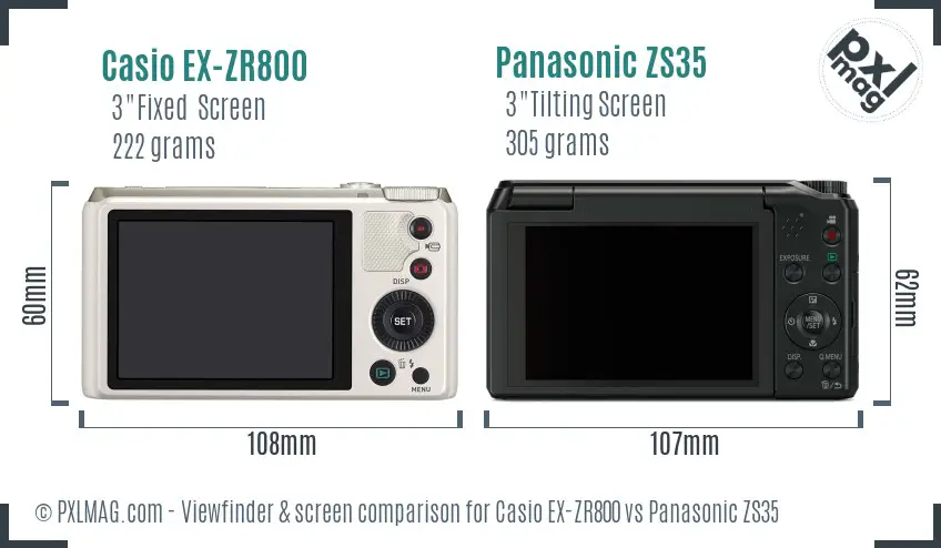 Casio EX-ZR800 vs Panasonic ZS35 Screen and Viewfinder comparison