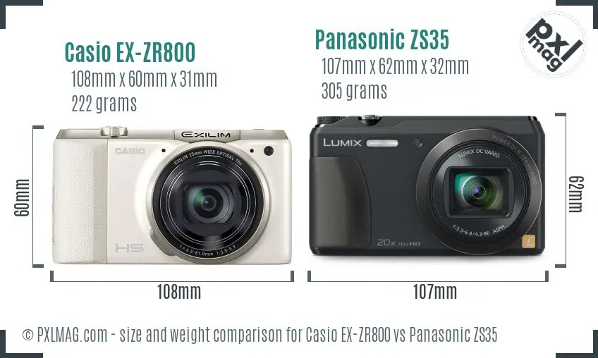 Casio EX-ZR800 vs Panasonic ZS35 size comparison