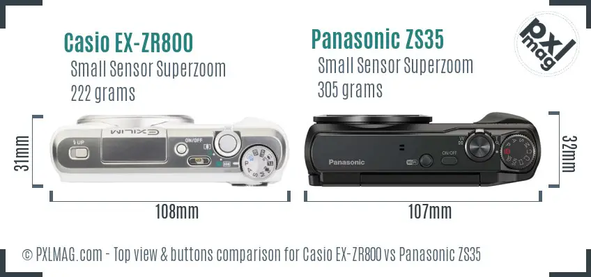 Casio EX-ZR800 vs Panasonic ZS35 top view buttons comparison