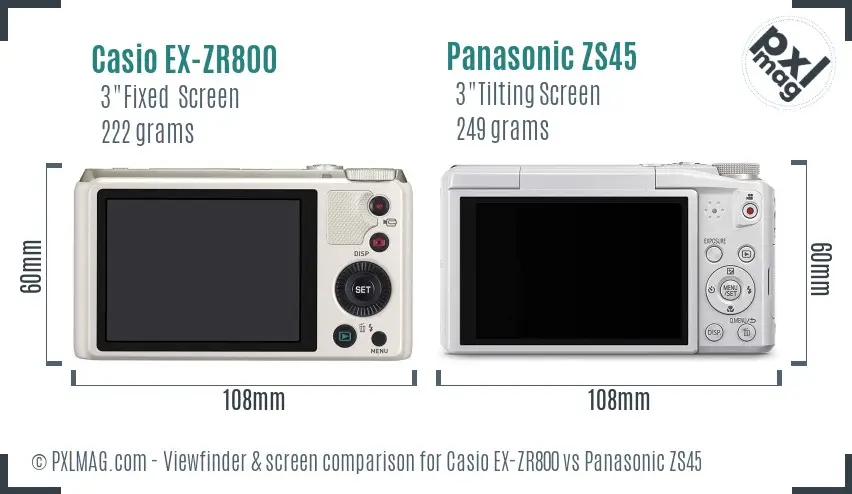 Casio EX-ZR800 vs Panasonic ZS45 Screen and Viewfinder comparison