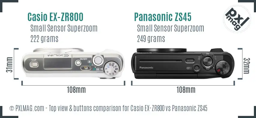 Casio EX-ZR800 vs Panasonic ZS45 top view buttons comparison