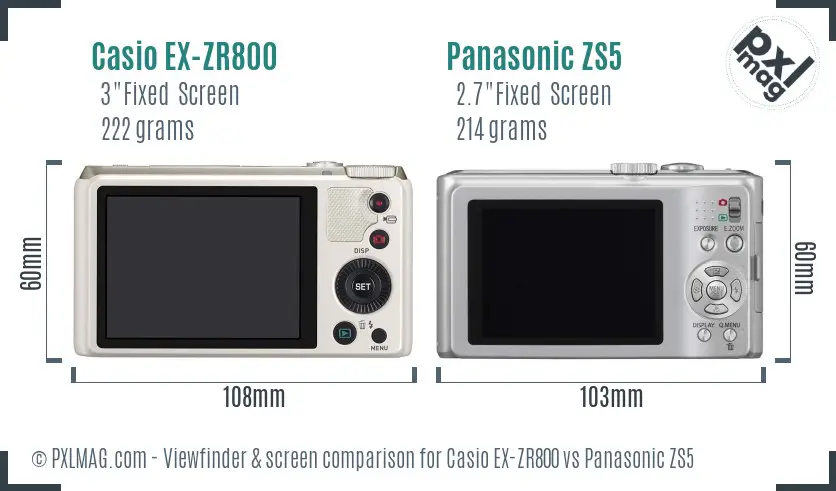 Casio EX-ZR800 vs Panasonic ZS5 Screen and Viewfinder comparison