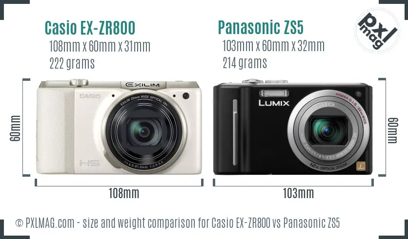 Casio EX-ZR800 vs Panasonic ZS5 size comparison