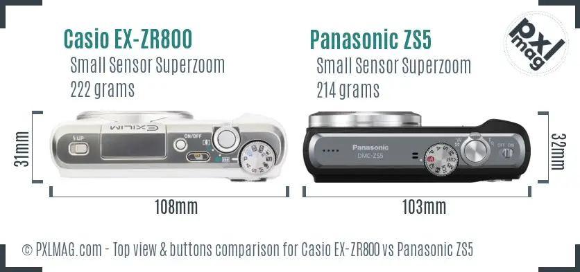 Casio EX-ZR800 vs Panasonic ZS5 top view buttons comparison