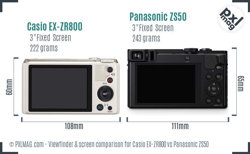 Casio EX-ZR800 vs Panasonic ZS50 Screen and Viewfinder comparison