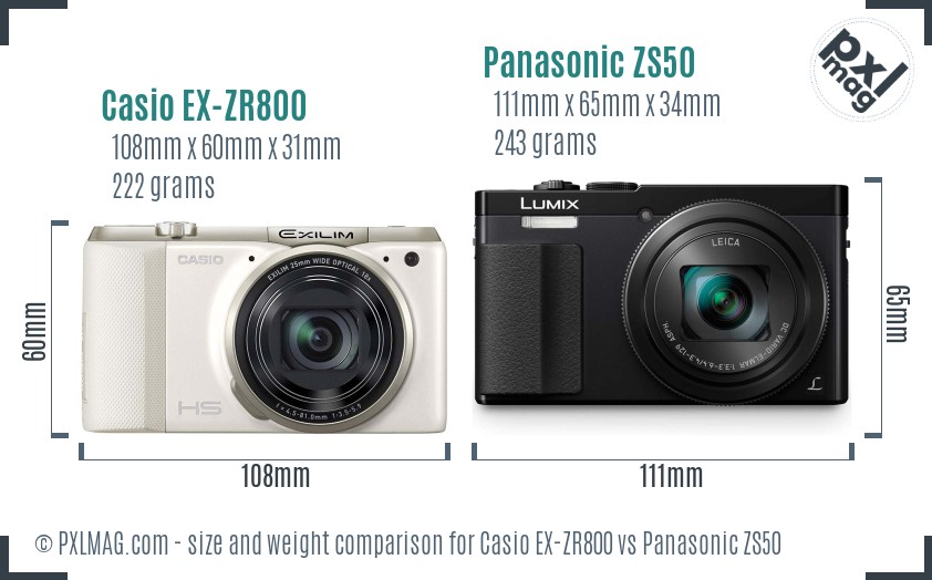Casio EX-ZR800 vs Panasonic ZS50 size comparison