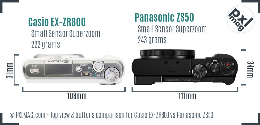 Casio EX-ZR800 vs Panasonic ZS50 top view buttons comparison
