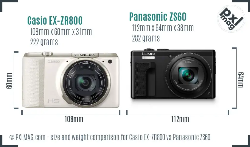 Casio EX-ZR800 vs Panasonic ZS60 size comparison