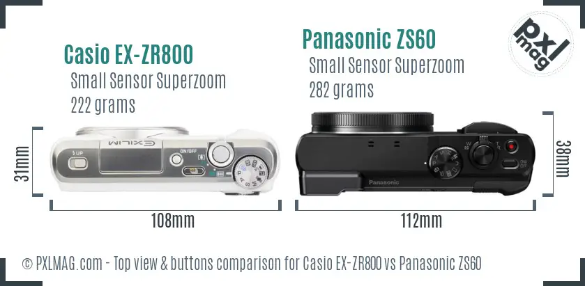 Casio EX-ZR800 vs Panasonic ZS60 top view buttons comparison