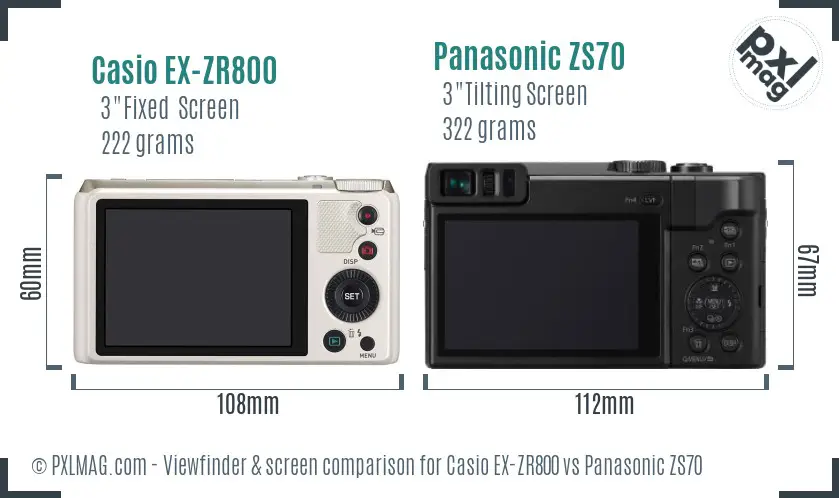 Casio EX-ZR800 vs Panasonic ZS70 Screen and Viewfinder comparison
