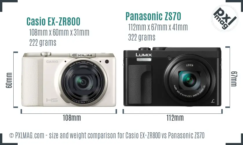 Casio EX-ZR800 vs Panasonic ZS70 size comparison