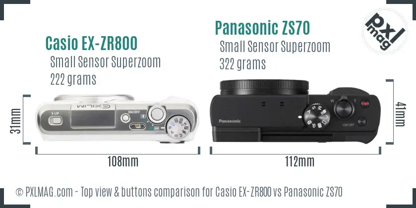 Casio EX-ZR800 vs Panasonic ZS70 top view buttons comparison