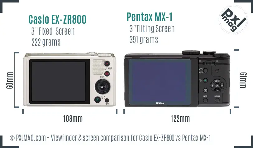 Casio EX-ZR800 vs Pentax MX-1 Screen and Viewfinder comparison
