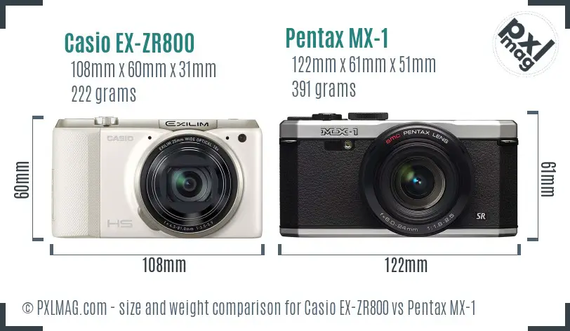 Casio EX-ZR800 vs Pentax MX-1 size comparison