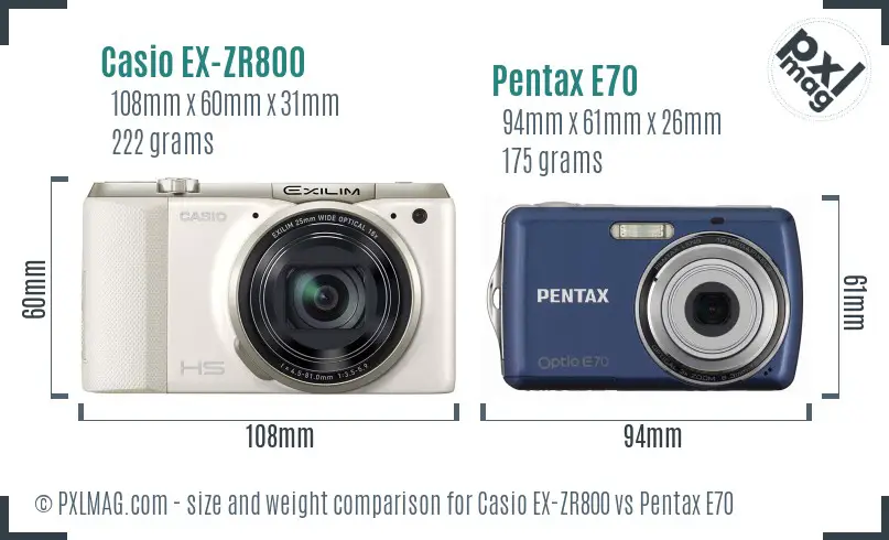 Casio EX-ZR800 vs Pentax E70 size comparison