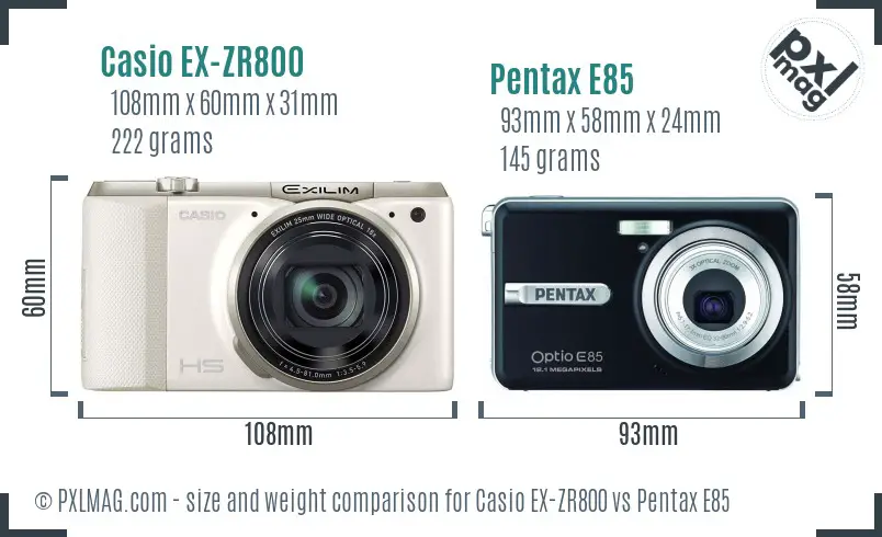 Casio EX-ZR800 vs Pentax E85 size comparison