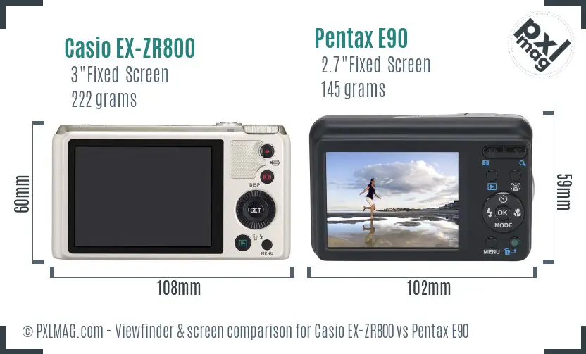 Casio EX-ZR800 vs Pentax E90 Screen and Viewfinder comparison
