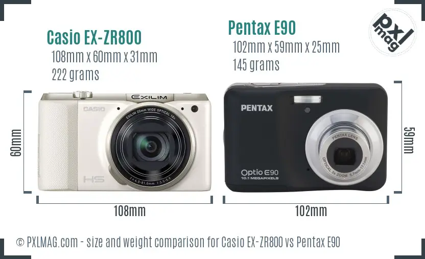 Casio EX-ZR800 vs Pentax E90 size comparison