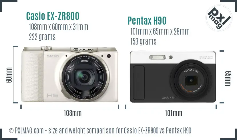 Casio EX-ZR800 vs Pentax H90 size comparison Casio EX-ZR800 vs Pentax H90 size comparison