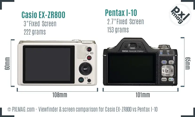 Casio EX-ZR800 vs Pentax I-10 Screen and Viewfinder comparison