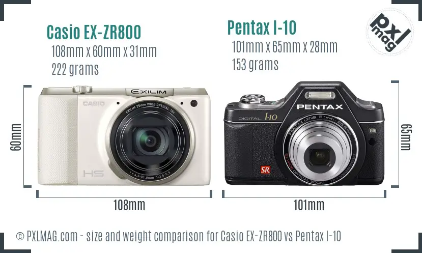 Casio EX-ZR800 vs Pentax I-10 size comparison Casio EX-ZR800 vs Pentax I-10 size comparison