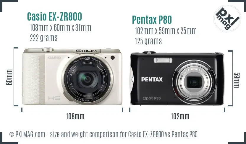 Casio EX-ZR800 vs Pentax P80 size comparison