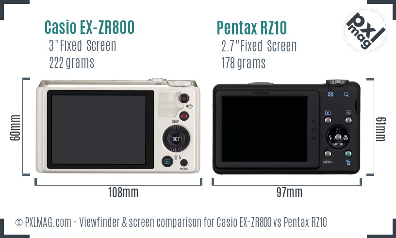 Casio EX-ZR800 vs Pentax RZ10 Screen and Viewfinder comparison