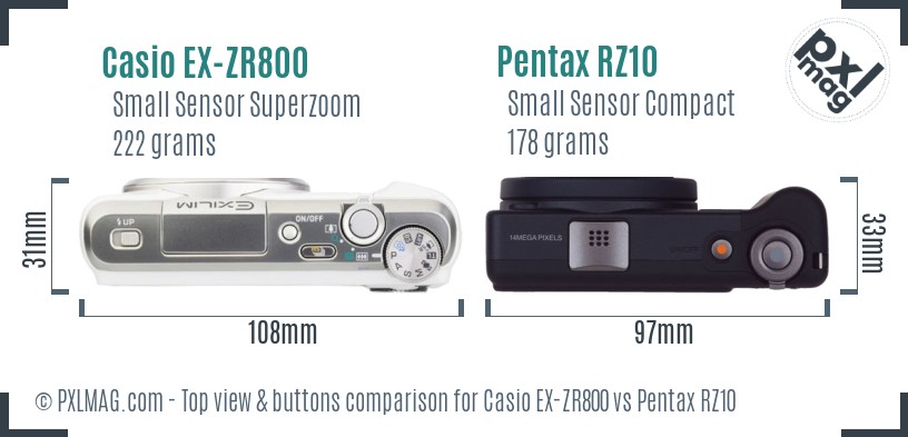 Casio EX-ZR800 vs Pentax RZ10 top view buttons comparison