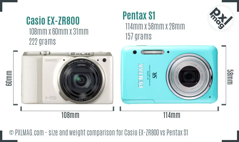 Casio EX-ZR800 vs Pentax S1 size comparison Casio EX-ZR800 vs Pentax S1 size comparison