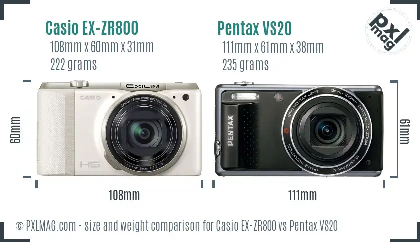 Casio EX-ZR800 vs Pentax VS20 size comparison