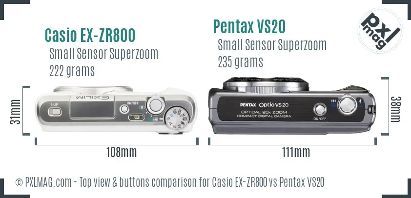 Casio EX-ZR800 vs Pentax VS20 top view buttons comparison