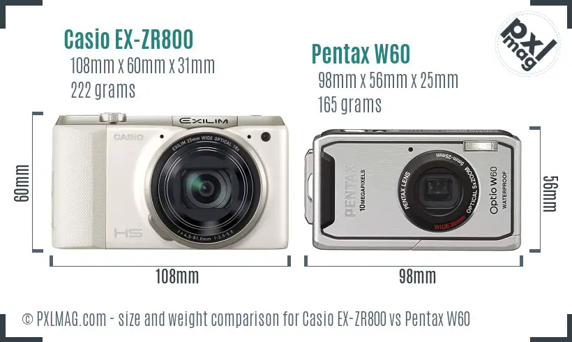 Casio EX-ZR800 vs Pentax W60 size comparison