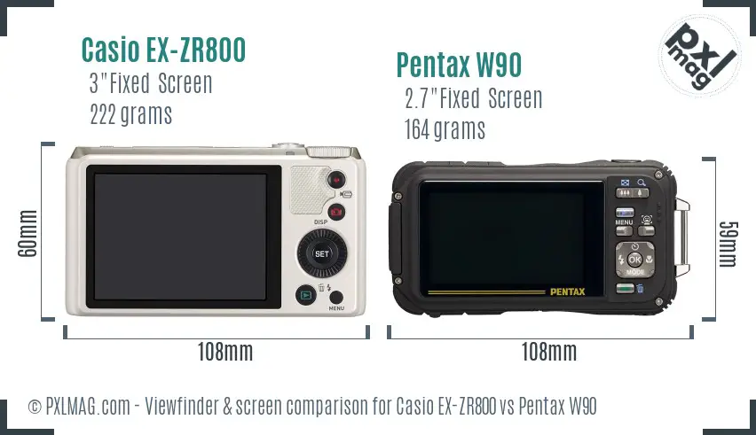 Casio EX-ZR800 vs Pentax W90 Screen and Viewfinder comparison