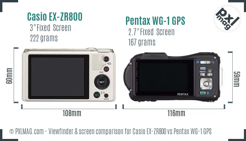 Casio EX-ZR800 vs Pentax WG-1 GPS Screen and Viewfinder comparison