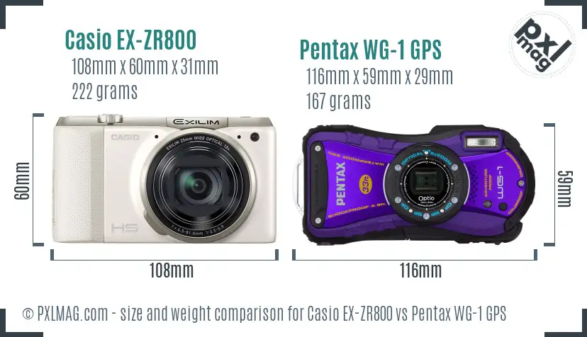 Casio EX-ZR800 vs Pentax WG-1 GPS size comparison
