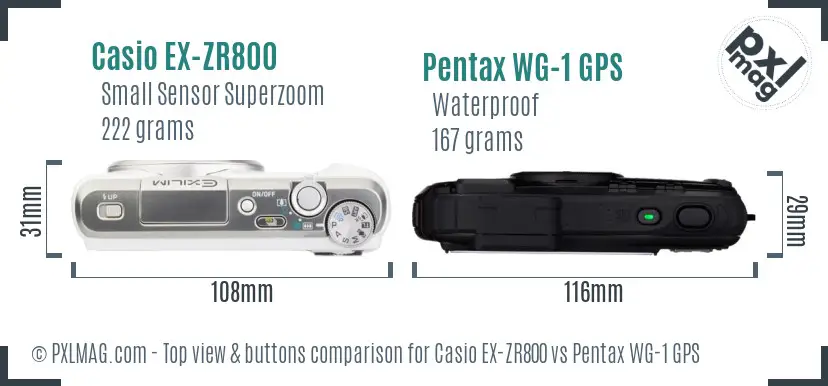 Casio EX-ZR800 vs Pentax WG-1 GPS top view buttons comparison